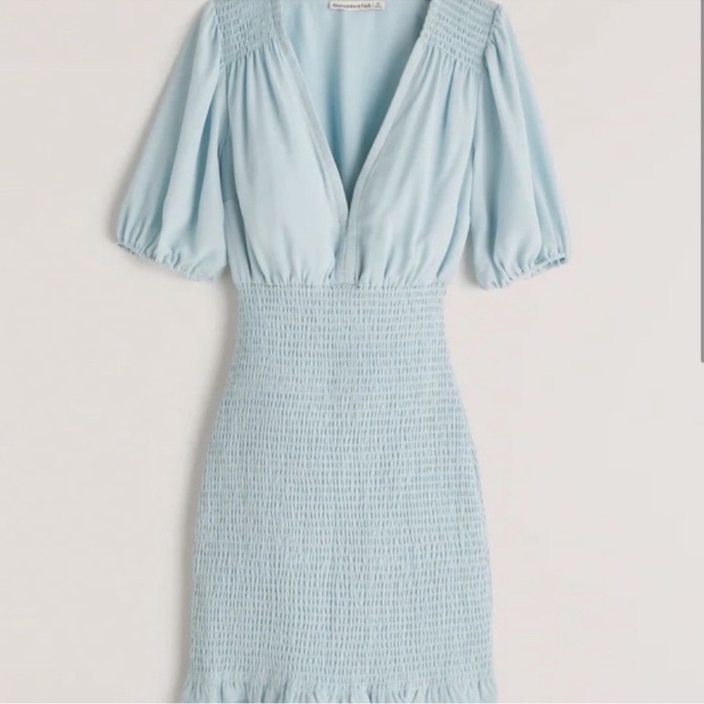 Abercrombie & Fitch Smocked Blue Mini Dress Puff Sleeve